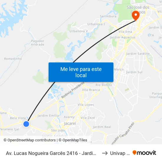 Av. Lucas Nogueira Garcês 2416 - Jardim Esperanca Jacareí - SP Brasil to Univap - Direito map