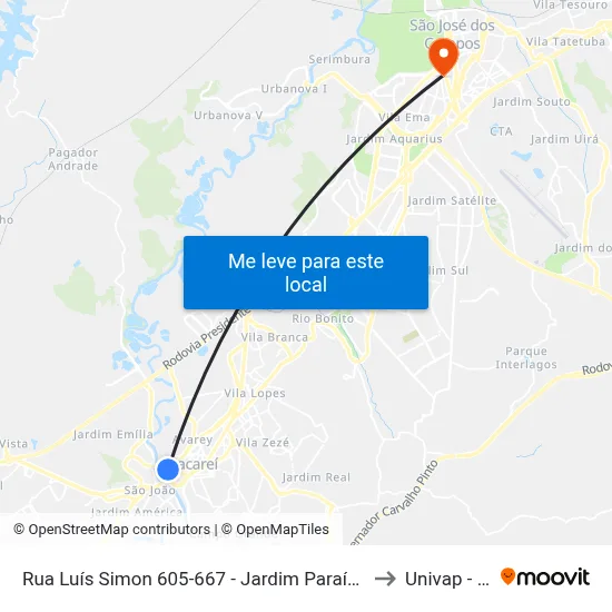 Rua Luís Simon 605-667 - Jardim Paraíba Jacareí - SP Brasil to Univap - Direito map