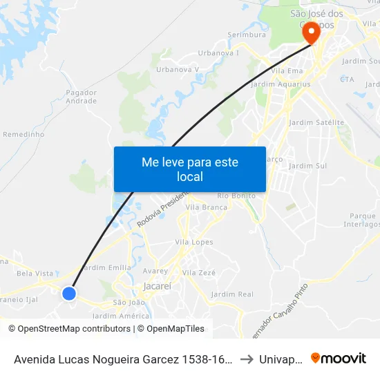 Avenida Lucas Nogueira Garcez 1538-1638 - Jardim Esperança SP Brasil to Univap - Direito map