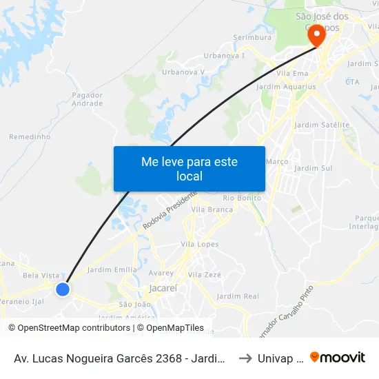 Av. Lucas Nogueira Garcês 2368 - Jardim Esperanca Jacareí - SP Brasil to Univap - Direito map