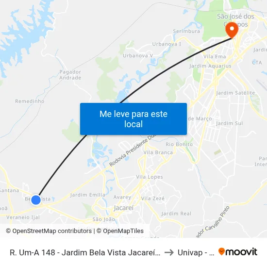 R. Um-A 148 - Jardim Bela Vista Jacareí - SP 12332-070 Brasil to Univap - Direito map