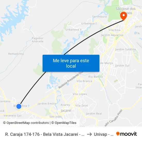 R. Caraja 174-176 - Bela Vista Jacareí - SP 12330-010 Brasil to Univap - Direito map