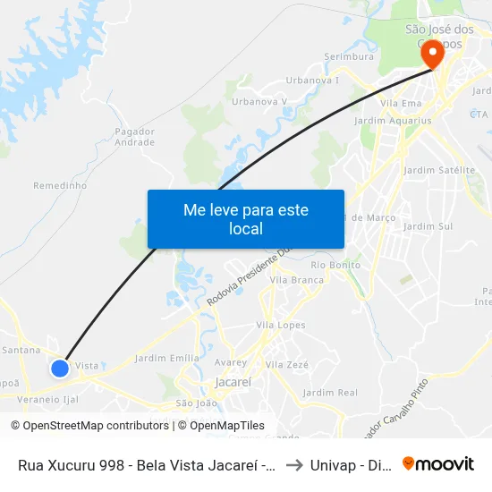 Rua Xucuru 998 - Bela Vista Jacareí - SP Brasil to Univap - Direito map