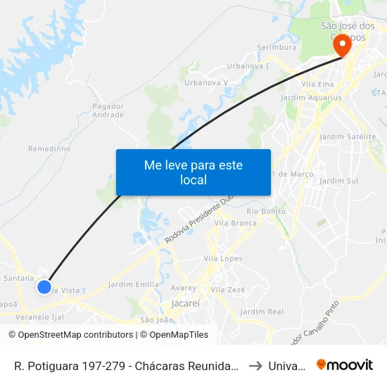 R. Potiguara 197-279 - Chácaras Reunidas Igarapes Jacareí - SP 12330-060 Brasil to Univap - Direito map