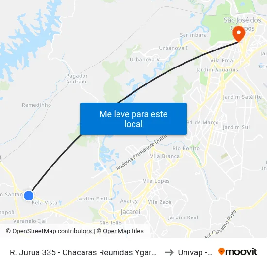 R. Juruá 335 - Chácaras Reunidas Ygarapes Jacareí - SP Brasil to Univap - Direito map