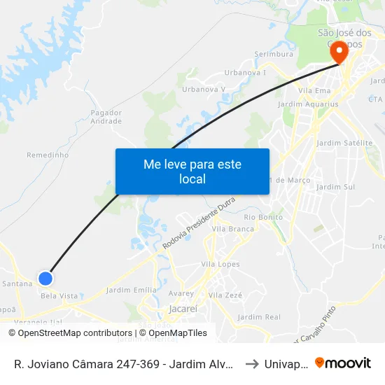 R. Joviano Câmara 247-369 - Jardim Alvorada Jacareí - SP 12332-170 Brasil to Univap - Direito map