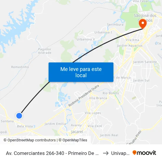 Av. Comerciantes 266-340 - Primeiro De Maio Jacareí - SP 12332-590 Brasil to Univap - Direito map