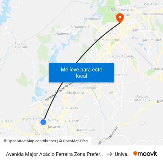 Avenida Major Acácio Ferreira Zona Preferencial 01 - Zap 1 Jacareí - São Paulo 12321 Brasil to Univap - Direito map