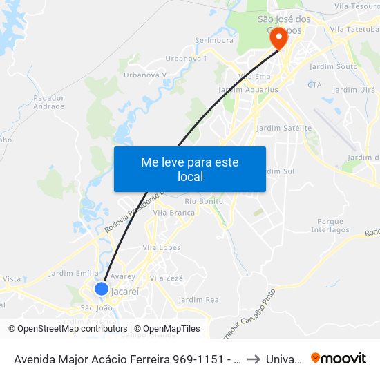 Avenida Major Acácio Ferreira 969-1151 - Jardim Paraíba Jacareí - SP 12327-530 Brasil to Univap - Direito map