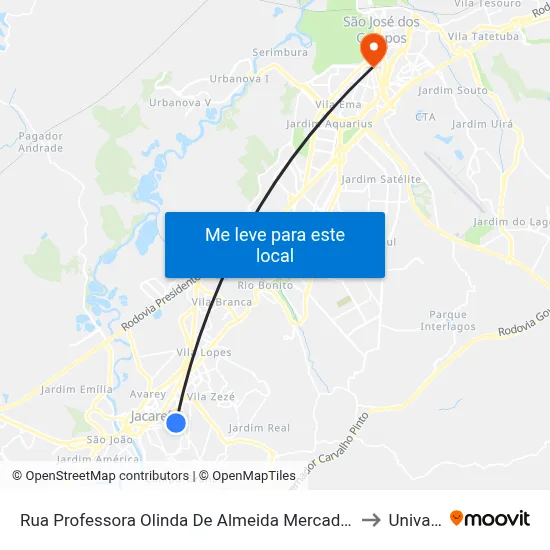 Rua Professora Olinda De Almeida Mercadante 466-526 - Centro Jacareí - SP 12308-420 Brasil to Univap - Direito map