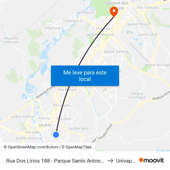 Rua Dos Lírios 188 - Parque Santo Antonio Jacareí - SP 12309-660 Brasil to Univap - Direito map