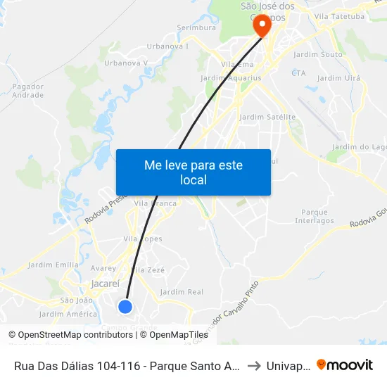 Rua Das Dálias 104-116 - Parque Santo Antonio Jacareí - SP 12309-690 Brasil to Univap - Direito map