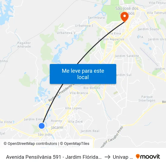 Avenida Pensilvânia 591 - Jardim Flórida Jacareí - SP 12321-050 Brasil to Univap - Direito map