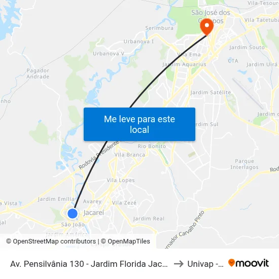 Av. Pensilvânia 130 - Jardim Florida Jacareí - SP 12321-050 Brasil to Univap - Direito map