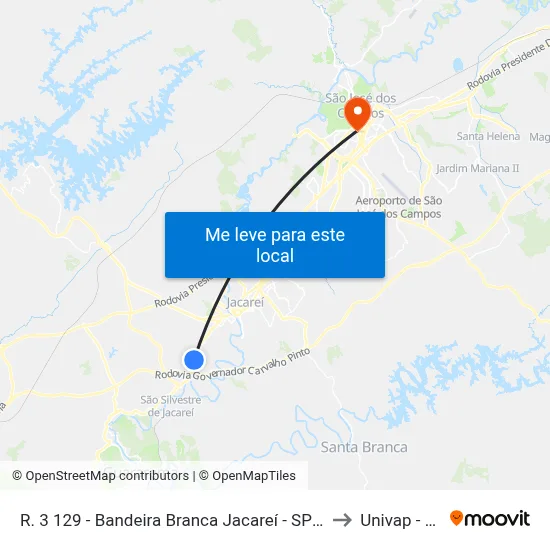 R. 3 129 - Bandeira Branca Jacareí - SP 12323-364 Brasil to Univap - Direito map