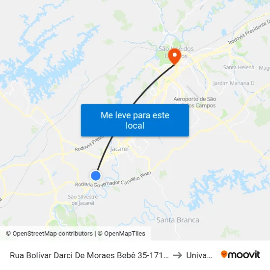 Rua Bolívar Darci De Moraes  Bebê  35-171 - Bandeira Branca Jacareí - SP Brasil to Univap - Direito map