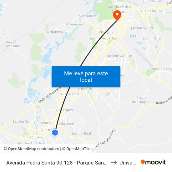 Avenida Pedra Santa 90-128 - Parque Santo Antonio Jacareí - SP 12309-340 Brasil to Univap - Direito map