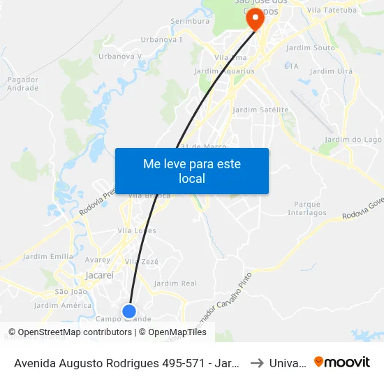 Avenida Augusto Rodrigues 495-571 - Jardim Maria Amelia Jacareí - SP 12318-690 Brasil to Univap - Direito map