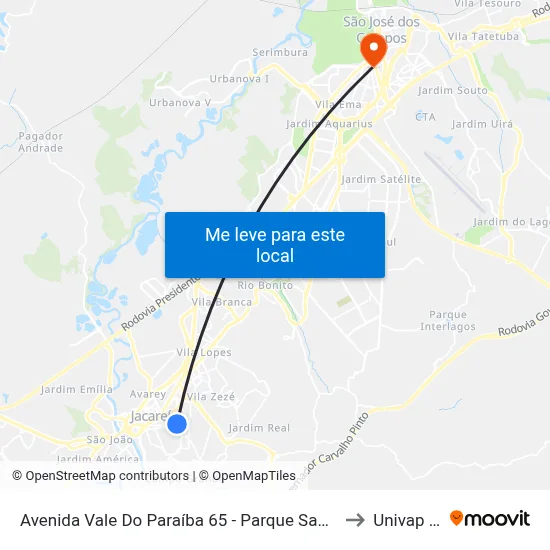 Avenida Vale Do Paraíba 65 - Parque Santo Antonio Jacareí - SP Brasil to Univap - Direito map