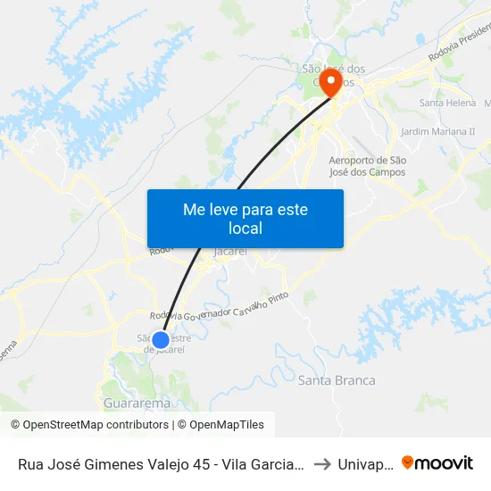 Rua José Gimenes Valejo 45 - Vila Garcia (São Silvestre) SP 12341-050 Brasil to Univap - Direito map