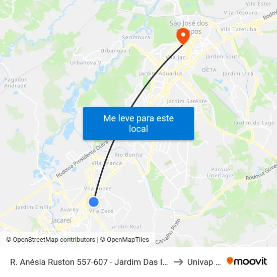 R. Anésia Ruston 557-607 - Jardim Das Industrias Jacareí - SP Brasil to Univap - Direito map