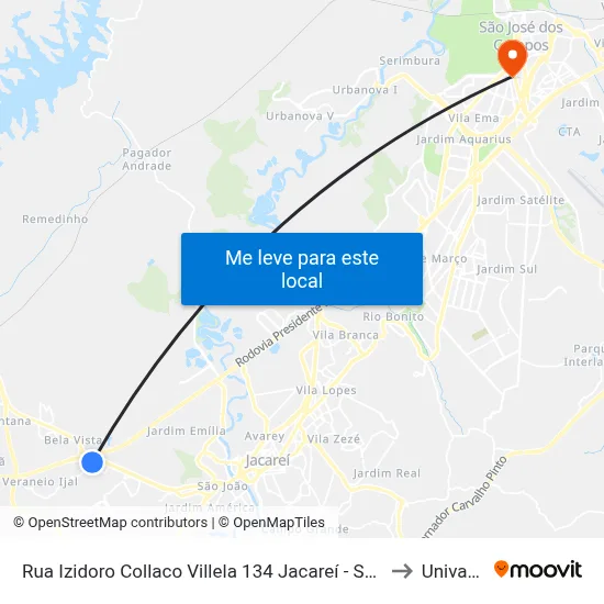 Rua Izidoro Collaco Villela 134 Jacareí - SP 12325-280 República Federativa Do Brasil to Univap - Direito map