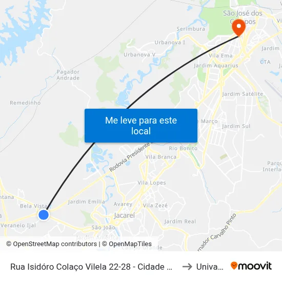 Rua Isidóro Colaço Vilela 22-28 - Cidade Nova Jacareí Jacareí - SP 12325-280 Brasil to Univap - Direito map