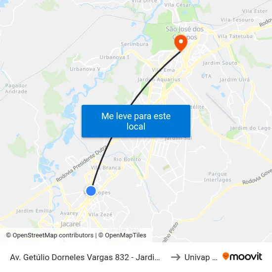 Av. Getúlio Dorneles Vargas 832 - Jardim California Jacareí - SP Brasil to Univap - Direito map
