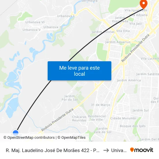 R. Maj. Laudelino José De Morães 422 - Parque Meia Lua Jacareí - SP 12335-160 Brasil to Univap - Direito map