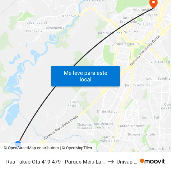 Rua Takeo Ota 419-479 - Parque Meia Lua Jacareí - SP 12335-270 Brasil to Univap - Direito map