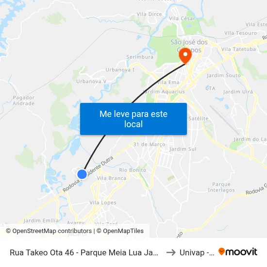 Rua Takeo Ota 46 - Parque Meia Lua Jacareí - SP 12335-270 Brasil to Univap - Direito map