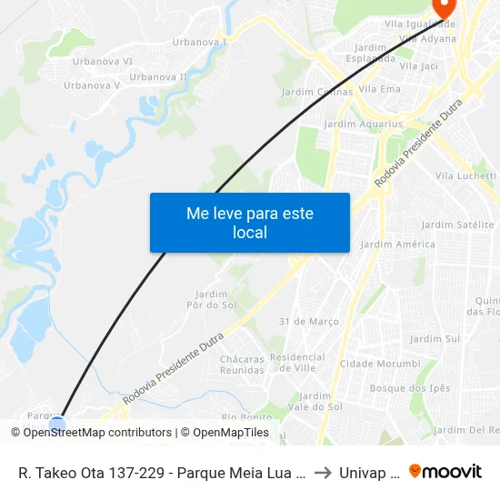 R. Takeo Ota 137-229 - Parque Meia Lua Jacareí - SP 12335-270 Brasil to Univap - Direito map