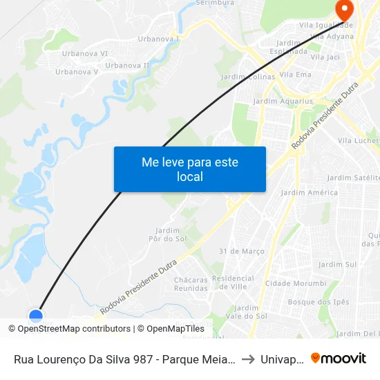 Rua Lourenço Da Silva 987 - Parque Meia Lua Jacareí - SP 12335-200 Brasil to Univap - Direito map