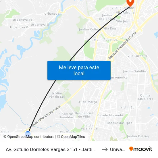 Av. Getúlio Dorneles Vargas 3151 - Jardim Marcondes Jacareí - SP 12305-010 Brasil to Univap - Direito map