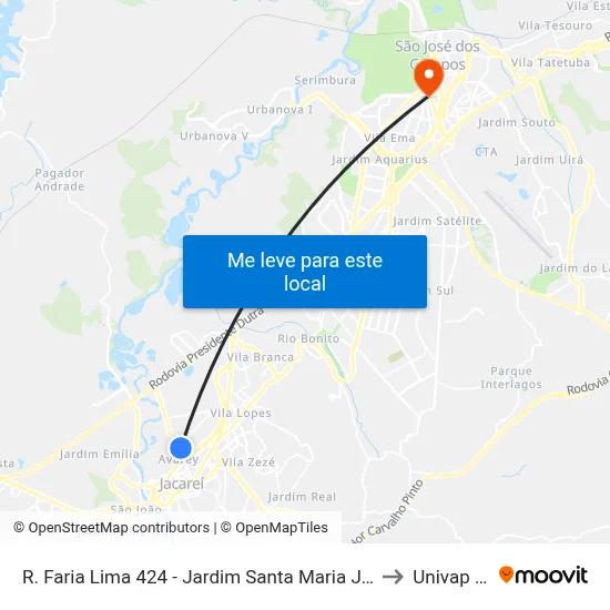 R. Faria Lima 424 - Jardim Santa Maria Jacareí - SP 12328-070 Brasil to Univap - Direito map
