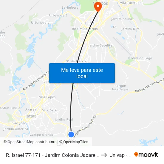 R. Israel 77-171 - Jardim Colonia Jacareí - SP 12315-210 Brasil to Univap - Direito map