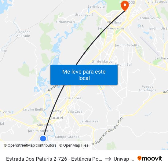 Estrada Dos Paturís 2-726 - Estância Porto Velho Jacareí - SP Brasil to Univap - Direito map