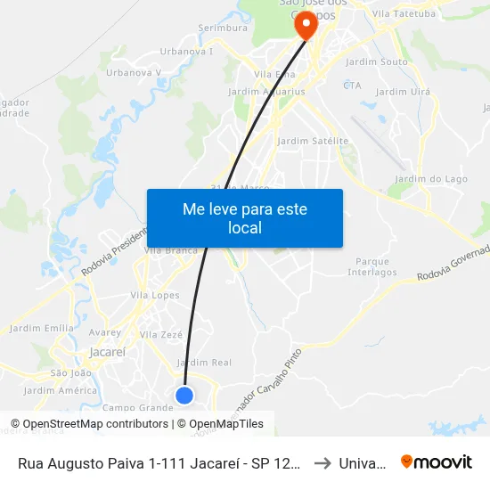 Rua Augusto Paiva 1-111 Jacareí - SP 12316-360 República Federativa Do Brasil to Univap - Direito map