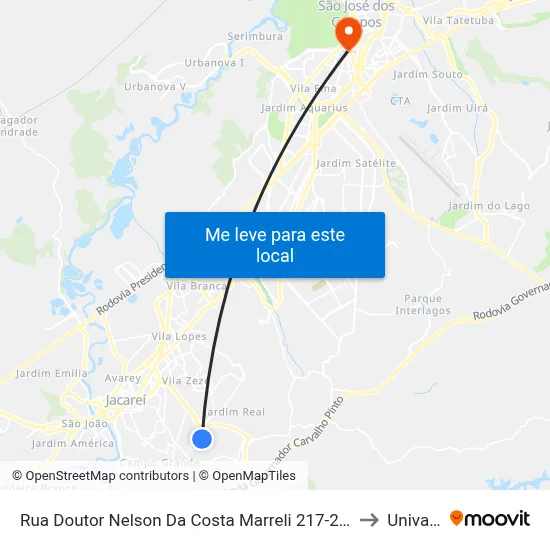 Rua Doutor Nelson Da Costa Marreli 217-269 - Jardim Paraíso Jacareí - SP 12316-230 Brasil to Univap - Direito map