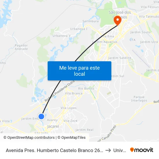 Avenida Pres. Humberto Castelo Branco 2600-2780 - Conj. Hab. Marinho Jacareí - SP 12321-150 Brasil to Univap - Direito map