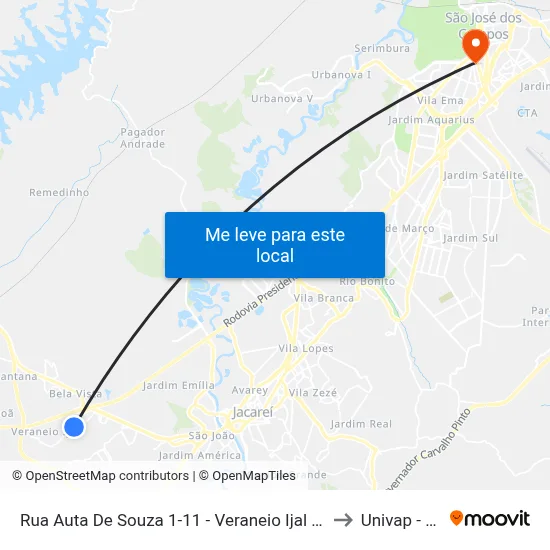 Rua Auta De Souza 1-11 - Veraneio Ijal Jacareí - SP Brasil to Univap - Direito map
