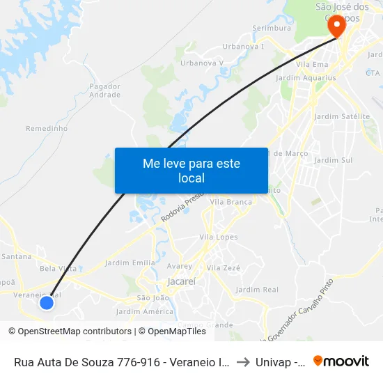 Rua Auta De Souza 776-916 - Veraneio Ijal SP 12326-810 Brasil to Univap - Direito map