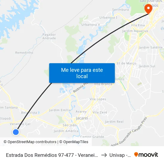 Estrada Dos Remédios 97-477 - Veraneio Ijal Jacareí - SP Brasil to Univap - Direito map
