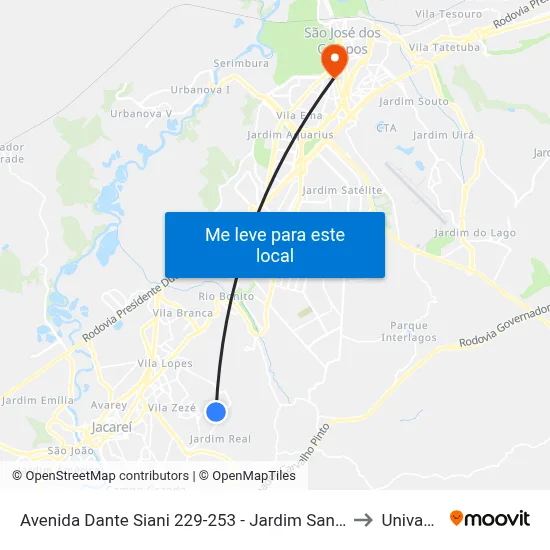 Avenida Dante Siani 229-253 - Jardim Santa Marina Jacareí - SP 12312-420 Brasil to Univap - Direito map