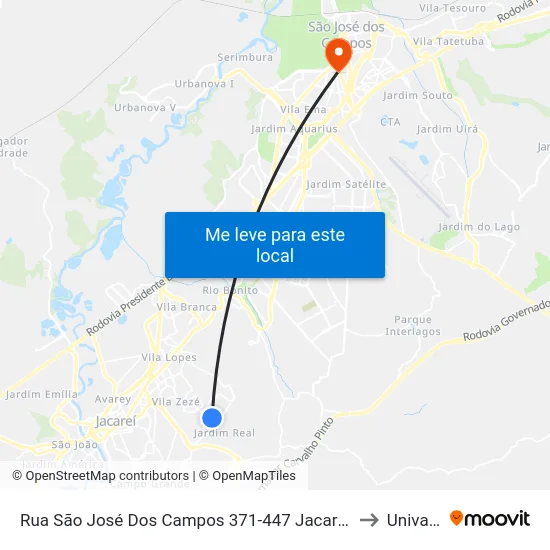 Rua São José Dos Campos 371-447 Jacareí - SP 12306-001 República Federativa Do Brasil to Univap - Direito map