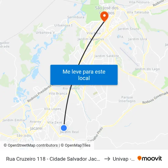 Rua Cruzeiro 118 - Cidade Salvador Jacareí - SP 12312-160 Brasil to Univap - Direito map