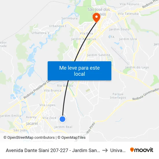 Avenida Dante Siani 207-227 - Jardim Santa Marina Jacareí - SP 12312-420 Brasil to Univap - Direito map