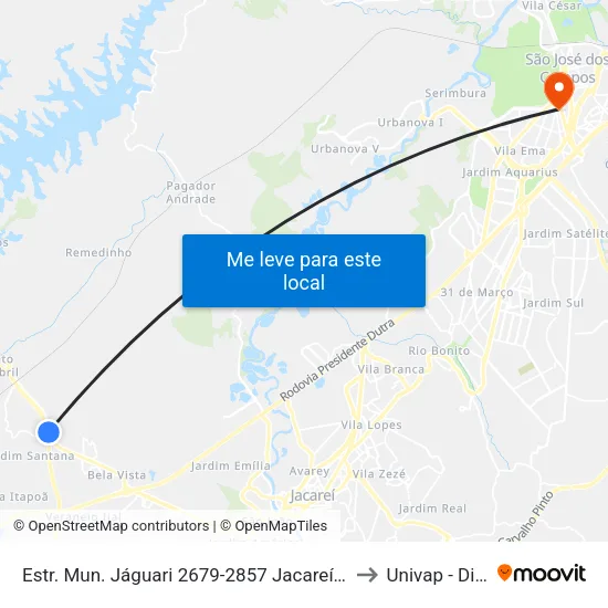 Estr. Mun. Jáguari 2679-2857 Jacareí - SP Brasil to Univap - Direito map