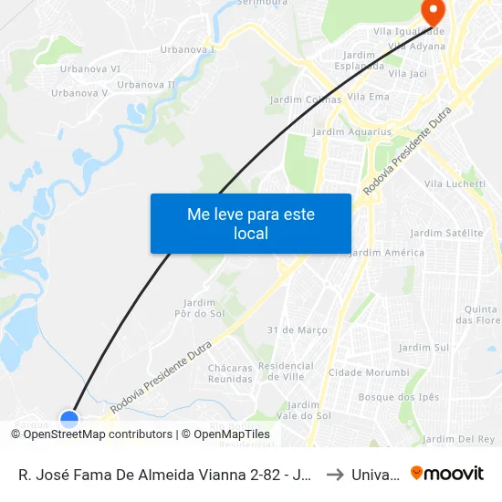 R. José Fama De Almeida Vianna 2-82 - Jardim Conquista Jacareí - SP 12335-503 Brasil to Univap - Direito map