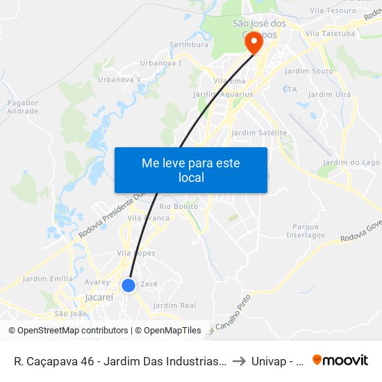 R. Caçapava 46 - Jardim Das Industrias Jacareí - SP Brasil to Univap - Direito map